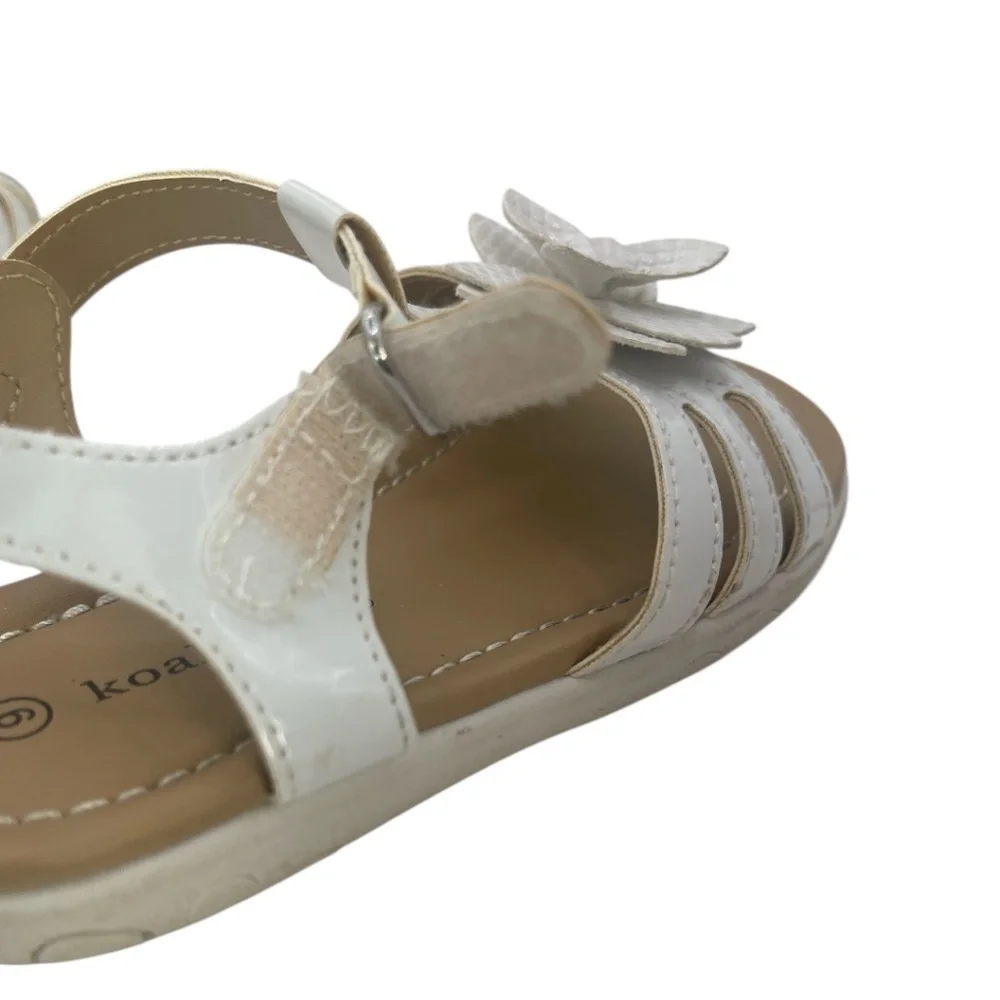 Koala Kids Little Girls White Patten Leather Sandals with Flower Bow‎ Size 9